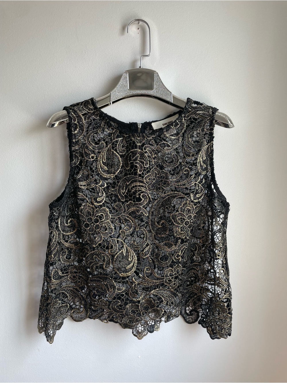 Black Lace Camisole with Gold Metallic Thread-size M-Whimsigoth-Steampunk